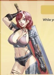 1girls armored_female big_breasts big_sword bikini_armor breasts fap_titans female female_only nutaku red_eyes red_hair solo sword warrior