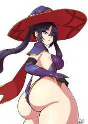 1girls ass black_hair breasts bubble_butt dat_ass female genshin_impact hat highleg_leotard huge_ass large_breasts large_hat leotard light-skinned_female light_skin long_hair mona_(genshin_impact) parvad solo_female twintails wide_hips witch_hat