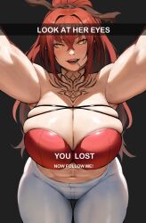 1girls anhuzart big_breasts breasts busty cleavage curvaceous curvy curvy_body curvy_female curvy_figure english english_text ethan69_(artist) female huge_breasts large_breasts lollipop original original_character ponytail red_hair text thick_thighs thighs voluptuous