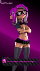 3d glasses lukas_3127 miniskirt octoling octoling_girl pink_hair skirt splatoon text_box