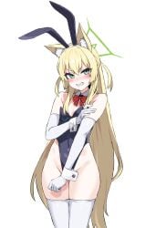 asanagi blonde_hair blue_archive bunnysuit female_only flat_chest fox_ears fox_squad_(blue_archive) halo kurumi_(blue_archive) simple_background small_breasts solo srt_special_academy_student white_background