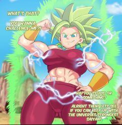 1girls 2024 2d 2d_(artwork) big_breasts big_thighs blue_eyes blue_sky breasts cloud clouds crossnsfw dragon_ball dragon_ball_super dragon_ball_z ear_piercing earrings female imminent_rape imminent_sex kefla legendary_super_saiyan looking_at_another muscles muscular muscular_female showing_off solo solo_female super_saiyan super_saiyan_2 text thick_thighs thighs universe_6/universe_7 universe_6_girls