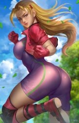 1girls ass big_breasts big_butt blonde_hair blue_eyes cameltoe dat_ass female female_only history's_strongest_disciple_kenichi miu_furinji nopeys red_gloves shijou_saikyou_no_deshi_ken'ichi skin_tight solo unitard