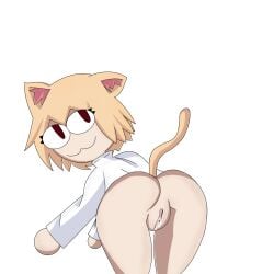 :3 ass ass_focus back_view cat_ears cat_face cat_tail catgirl female fluids genital_fluids genitals neco-arc red_eyes vulva white_skin yellow_hair