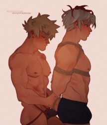 cuntboy gay intersex katsuki_bakugou khyvafterdark mastectomy_scar rope scar scar_on_chest shouto_todoroki strap-on tagme two_tone_hair