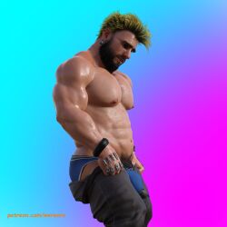 1boy 1human 1male 3d 3d_(artwork) 3d_model black_facial_hair blue_underwear dwarf dwarf_male erect_nipples indoor_nudity indoors male male_only manly muscles muscular muscular_male oc original original_character pants_down pink_nipples selfie selfie_pose solo solo_focus solo_male underwear wereorc_(artist) yellow_hair