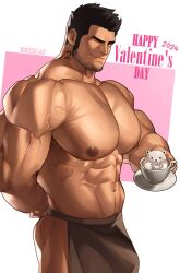 apron_only black_hair bodybuilder bulge coffee_cup facial_hair lucas_lee male male_only muscles muscular muscular_arms muscular_male pecs ruisselait scott_pilgrim valentine's_day winking winking_at_viewer