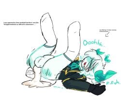 1boy after_anal after_sex bandage_over_one_eye blush blushing cropped cum_in_ass cum_leaking cum_out_ass cyan_horns drooling flustered hooves hooves_up horns idkwhatimdoing kok0ro long_socks male male_only medkit_(phighting) no_pants onomatopeia penis phighting roblox roblox_game solo_male text