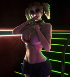 1girls 3d 3d_(artwork) average_breasts big_breasts bra canon_breast_size choker cleavage female female_only female_solo heavy_makeup huge_breasts jeanette_voerman looking_at_viewer makeup malkavian midriff miniskirt plaid_skirt red_choker skirt slim_waist small_waist solo solo_female thick_thighs thighhighs thighs thin_waist top_heavy twintails upper_body vaako vampire vampire_girl vampire_the_masquerade vampire_the_masquerade_bloodlines wasp_waist world_of_darkness