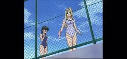 2girls animated animated_gif big_breasts blonde_hair breast_press glasses history's_strongest_disciple_kenichi miu_furinji mp4 no_sound shijou_saikyou_no_deshi_ken'ichi swimsuit twintails video yuka_izumi