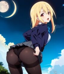 ai_generated amane_lily angel angel_girl ass ass_focus big_ass blonde_hair demens_kippy long_hair medium_breasts oroka_na_tenshi_wa_akuma_to_odoru red_eyes schoolgirl skirt_up