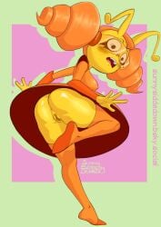 1girls absurd_res alien alien_girl antennae anus ass blush blushing breasts hands_up_(joel_g) joel_g nipple_bulge nipples orange_skin pussy red_hair sunny_sidde-down thick_thighs thighhighs ula_(joel_g) upskirt visor