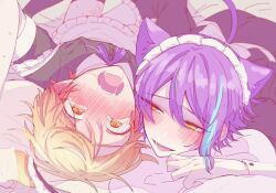 2boys cat_ears cum fingering implied_handjob kamishiro_rui maid_outfit open_mouth project_sekai ruikasa tenma_tsukasa