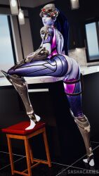 1girls 3d ass leg_up looking_at_viewer overwatch overwatch_2 partly_clothed sashacakies solo widowmaker