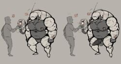 anthro arthropod balls big_balls big_nipples big_pecs big_penis charging crustacean duo erection genitals grey_body heart hi_res human human_on_anthro interspecies isopoda larger_anthro larger_male looking_pleasured machine malacostracan male male/male mammal marine metal_penis multicolored_body musclegut muscular muscular_anthro muscular_male nipples nude pecs penis pure_command robophilia robot size_difference smaller_human smaller_male surprised_expression white_body