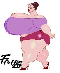 1girls animated artist_signature ass breasts clara_(ffuffle) ffuffle huge_ass huge_thighs hyper_breasts lipstick pixel_animation pixel_art ssbbw thighs walking