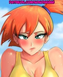 1girls beach blushed female female_only human kasumi_(pokemon) nonoise666 pokemon pokemon_trainer soaking solo sunburn wet wet_clothes wet_clothing