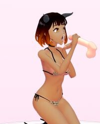 3d 3d_model adc_vr amber_eyes choker cum cum_in_mouth cum_on_breasts cumshot custom_character facial fiery_hair floating_penis game game_cg handjob hdt_(hyper_deepthroat) high_heels horns humanoid_penis indie_virtual_youtuber leopard_print_bikini self_upload tanned tanned_female tanned_skin virtual_youtuber vtuber white_background white_void