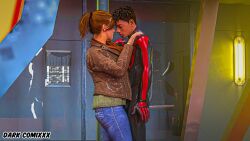 cheating_girlfriend imminent_kiss imminent_sex interracial kissing love love_at_first_sight marvel marvel_comics mary_jane_watson mary_jane_watson_(insomniac) miles_morales older_woman_and_younger_boy passionate romantic_ambiance romantic_couple true_love