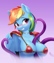 anthro armor bikini_armor female junglemango my_little_pony rainbow_dash_(mlp) revealing_clothes scared skimpy_clothes soldier_(dq3) suggestive tentacle