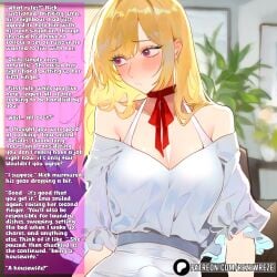 1male1female ai_generated anime anime_girl anime_style blonde_hair blush blushing_at_viewer bulge bulge_through_clothing bulge_under_clothes caption captioned crossdressing crossdressing_(mtf) crossdressing_male dominant_female dominated_male fair_skin femboy femboy_focus femdom femdom_caption feminine feminine_body feminine_faced_male feminine_male feminine_pose feminization feminization_caption feminized feminized_male flustered gag looking_away looking_away_from_viewer mtf_crossgender mtf_transformation pink_eyes pout pouting pouting_lips pouty pouty_lip pouty_lips red_dress red_lips red_lipstick rezewreze sexy sexy_body sexy_pose short_dress sissy sissy_caption sissyfication small_penis yellow_hair