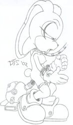 bound breasts cream_the_rabbit female female_only footwear fur gloves hotred monochrome nipples rabbit shoes side_view solo sonic_(series) standing tagme tail