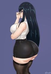 1girls apple_bottom apple_butt ass ass_cleavage bangs big_ass big_breasts black_hair bubble_ass bubble_butt busty butt butt_focus caked_up dat_ass double_cheaked_up dumpy fat_ass female female_only glasses huge_ass huge_breasts kill_la_kill kiryuuin_satsuki large_ass large_breasts long_hair looking_at_viewer looking_back paag pencil_skirt rocner round_ass round_butt skirt solo solo_female stern_expression stockings wagon