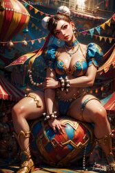 1girls absurdres ai_generated belly belly_dancer belly_dancer_outfit big_breasts bikini bun_cover bun_hair capcom carnival chun-li cleavage dancer_outfit detailed female female_only harem_outfit high_quality highres hourglass_figure jewel jewelry large_breasts leak leaked logart samba seductive sensitive solo stable_diffusion street_fighter street_fighter_6 tagme