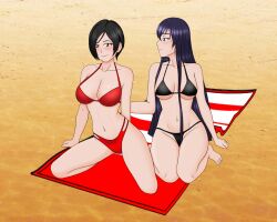 2girls ada_wong anoneysnufftan applying_sunscreen aurastudio beach bikini black_hair blue_eyes crossover embarrassed female female_only highschool_of_the_dead humiliation imminent_death killer_lotion long_hair massage murder peril punishment purple_hair resident_evil rubbing saeko_busujima sand short_hair snuff summer sunbathing swimsuit tagme towel