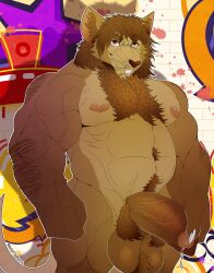 absurd_res anthro arm_hair astor_the_peacock ball_tuft balls big_balls big_muscles big_penis bodily_fluids body_hair brown_body brown_fur brown_hair buckteeth chest_hair dripping erection foreskin front_view fur genital_fluids genitals graffiti hair hi_res male mammal murid murine musclegut muscular muscular_anthro muscular_male nude penis precum precum_drip pubes rat rodent solo standing teeth tuft vein veiny_arms veiny_muscles veiny_penis whiskers