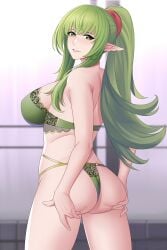 1girls aslindsamure ass ass_hold back bare_back bare_thighs big_ass bra breasts female female_only fire_emblem fire_emblem_awakening from_behind green_eyes green_hair green_panties grin large_breasts lingerie long_hair looking_at_viewer looking_back nintendo panties pointy_ears ponytail presenting presenting_ass presenting_hindquarters smile solo thighs tiki_(adult)_(fire_emblem) tiki_(fire_emblem) underwear very_long_hair