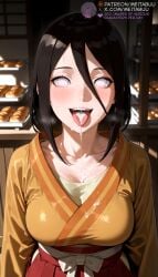 after_fellatio ai_generated black_hair blush boruto:_naruto_next_generations bread breasts collarbone croissant cum cum_in_mouth cum_on_body cum_on_breasts cum_on_clothes cum_on_tongue cumdrip facial female food grey_eyes hair_between_eyes hakama hakama_skirt hyuuga_hanabi indoors japanese_clothes kimono large_breasts long_hair long_sleeves looking_at_viewer meitabuu naruto naruto_(series) no_pupils open_mouth red_hakama saliva sash skirt smile solo teeth tongue tongue_out upper_body upper_teeth_only white_eyes