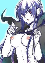 blue_hair breasts color devil_survivor female female_only hair long_hair medium_breasts megami_tensei nipples open_eyes protagonist_(devil_survivor) red_eyes round_ears rule_63 solo tagme