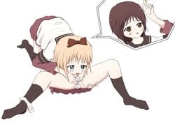 black_hair blonde_hair censored cunnilingus kyouko_toshinou oral school_uniform tagme tongue yui_funami yuri yuruyuri