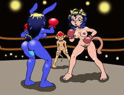 3girls anthro anthro_only arena backboob barefoot blue_hair boxing boxing_gloves boxing_gloves_only boxing_match boxing_ring breasts female female_only female_pubic_hair gloves multiple_girls naked nipples nude omaha_the_cat_dancer pubic_hair pussy red_boxing_gloves red_gloves red_hair referee shaved_pussy summbun susan_jensen tagme tail unshaved_pussy