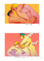 2boys battle_tendency caesar_zeppeli jojo's_bizarre_adventure joseph_joestar kakizaki missionary_position tagme yaoi