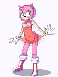 acperience amy_rose anthro breasts clothes color dress female female_only fur furry furry_only gloves green_eyes headband hedgehog nipples shoes short_hair simple_background solo sonic_(series) standing vulva white_background