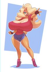 1girls 2024 activision anthro ass ass_visible_through_thighs bandicoot big_ass big_breasts big_lips bigdad blonde_hair blue_background bottomwear breasts breasts_bigger_than_head busty calves cleavage clothed clothed_female clothes clothing countershade_torso crash_(series) crash_bandicoot_(series) curvaceous curvy eyelashes female fingerless_gloves footwear front_view full_body fully_clothed furry gigantic_breasts gloves green_eyes hair hair_over_one_eye handwear hi_res high_heels hourglass_figure huge_breasts large_ass large_breasts lipstick long_hair mammal marsupial nipple_bulge nipples no_bra outstretched_arm pink_clothing pink_lipstick plump_lips pose posing raised_arm shirt shoes short_shorts shorts simple_background smile smiling solo standing tail tan_fur tawna_bandicoot thick_lips thick_thighs thighs top_heavy topwear voluptuous wide_hips