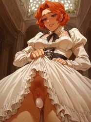 ai_assisted ai_generated dress dress_lift egg egg_laying female ginger girl green_eyes melk no_panties orange_hair victorian_era