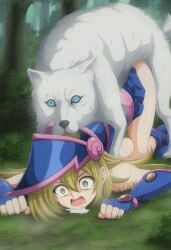 ai_generated armor armored_boots armored_gloves blonde_hair dark_magician_girl doggy doggy_style doggystyle drool feral_on_female forest green_eyes long_hair more_at_source open_mouth rape sentinel_axis sex sex_from_behind skirt skirt_lift top-down_bottom-up traumatized wide_eyed wizard_hat wolf yu-gi-oh! zoophilia