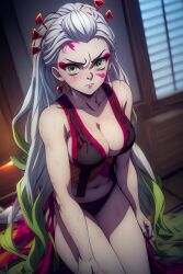 1demon 1girls ai_generated angry angry_face angry_female big_breasts daki_(kimetsu_no_yaiba) demon_girl demon_slayer green_eyes kimetsu_no_yaiba long_hair looking_at_viewer shabana_ume tagme white_hair