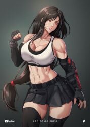 1girls abs bare_shoulders big_breasts black_hair clothed clothing color female female_focus female_only final_fantasy final_fantasy_vii fit_female hi_res laditosbaldosa large_breasts light-skinned_female light_skin long_hair looking_at_viewer muscles muscular muscular_female red_eyes solo solo_female square_enix tagme thick_thighs tifa_lockhart