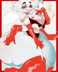 1boy angel_dust_(hazbin_hotel) big_ass big_thighs blush busty_boy chest_fluff choker corset femboy giant_ass gloves glowing_eyes hazbin_hotel hi_res highres huge_ass huge_thighs hyper_ass male male_only male_tits multi_arm multi_limb nyctsol red_eyes sharp_teeth solo solo_male spider tagme thick_thighs thigh_boots toothy_grin yaoi