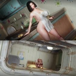 3d animated apron_only artist_request bethesda_softworks dark-skinned_male dark_skin emotrashcan fallout female housewife instant_loss instant_loss_2koma male mating_press mp4 naked_apron no_sound sushi tagme vault_dweller video