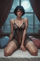 ai_generated batgirl black_hair cassandra_cain dc dc_comics negligee santarvengar scars scars_all_over solo stable_diffusion tagme transparent_clothing