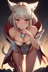 ai_generated bent_over blush clothed hand_on_mouth looking_at_viewer nia_(xenoblade) thighs