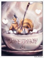 absurd_res alex_hound anthro anus ass beverage candy canid canine coffee connor_(alex_hound) container cup dessert food fox girly hi_res male mammal marshmallow solo