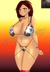 304 bikini blush bra earrings hazel_eyes high_heel_boots hooker lipstick makeup maroon_hair nail_polish panties prostitute prostitution real_person red_hair reference_image stormhazard tattoo yellow_eyes