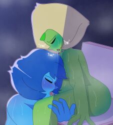 2024 2girls after_cunnilingus blonde_hair blue_body blue_hair blue_skin blush cartoon_network chair closed_eyes colored_skin drawinecchi duo english_text female female_only gem_(species) green_body green_skin lapis_lazuli_(steven_universe) naked naked_female nude nude_female onomatopoeia open_mouth peridot_(steven_universe) saliva saliva_trail self_upload sitting smaller_female steam steaming_body steamy_breath steven_universe sweat sweatdrop text tongue tongue_out yuri