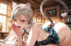 ai_generated blowjob busty catgirl fellatio genshin_impact hoyoverse licking_penis lynette_(genshin_impact)
